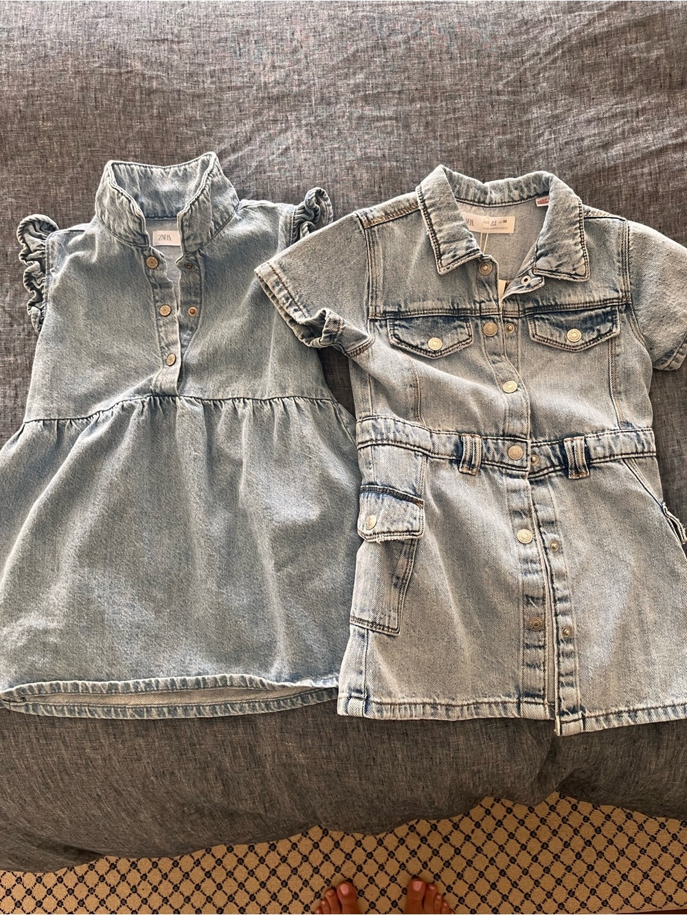 Zara Light Blue Denim Kids Dresses - Set of 2